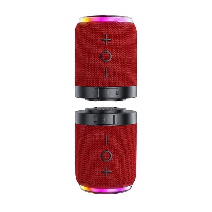 Ryoudavell - 2-in-1 Magnetische Bluetooth Speaker - Splitsbare Draadloze Luidspreker - Bluetooth 5.4 & TWS - RGB LED Verlichting - 2000mAh Batterij - Rood