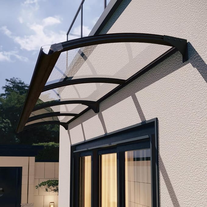 Deur Luifel - Entree Overkapping - Bescherming Buiten - Polycarbonaat Aluminium - 100x200cm - Transparant Zwart