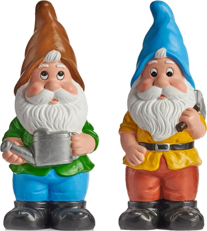 Tuinkabouter beeldjes - set van 2x - Keramiek - 50 cm - bruin/blauw