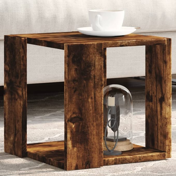 vidaXL - Salontafel - 32x32x30 - cm - bewerkt - hout - gerookt - eikenkleurig