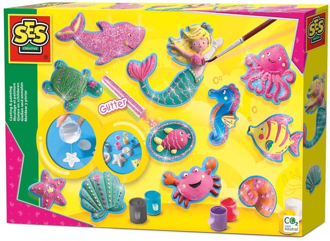 SES Creative Gieten en Schilderen Set - Oceaanfiguren met Glitter - Voor Meisjes vanaf 5 Jaar - Knutselen - Schoencadeautjes Sinterklaas