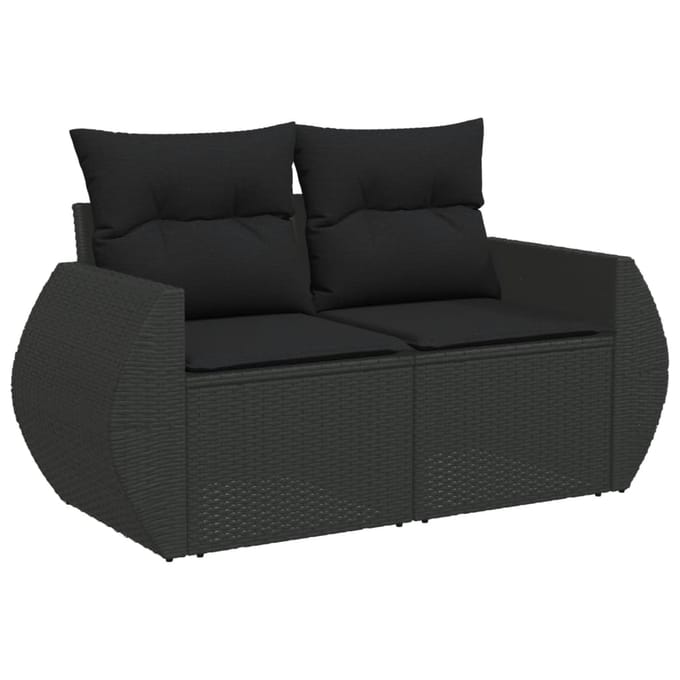 vidaXL - 7-delige - Loungeset - met - kussens - poly - rattan - zwart