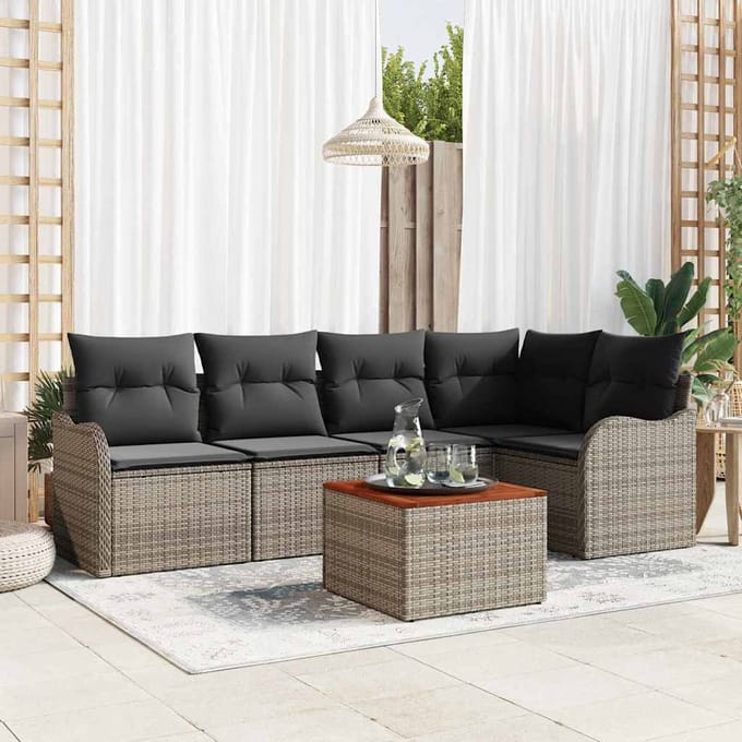 vidaXL - Tuinbank - Set - 6 - st - Grijs - poly - rattan