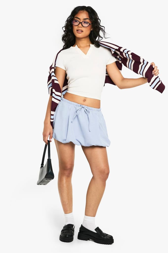 boohoo Dames Geweven Puffball Mini Rok | Blue | Maat: 8
