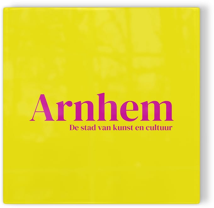 Tegeltje Arnhem – geel roze – tegeltje stad – tegeltje met tekst