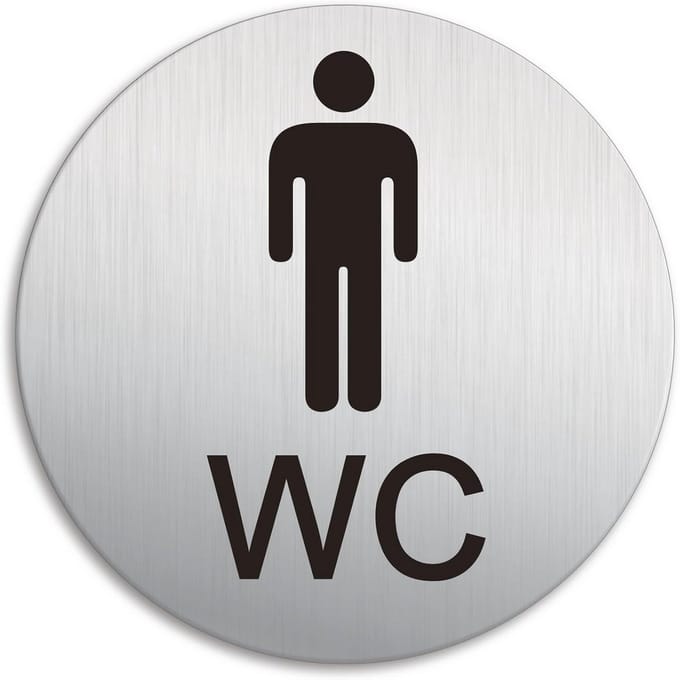 WC Deurschild Heren Ø100mm - Zelfklevend Aluminium Bord