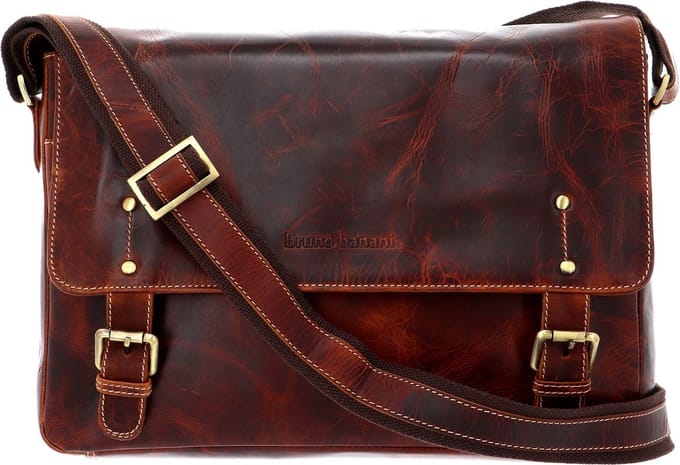 bruno banani Schoudertas Laptoptas met laptopvak Jim Postbag Cognac Bruine