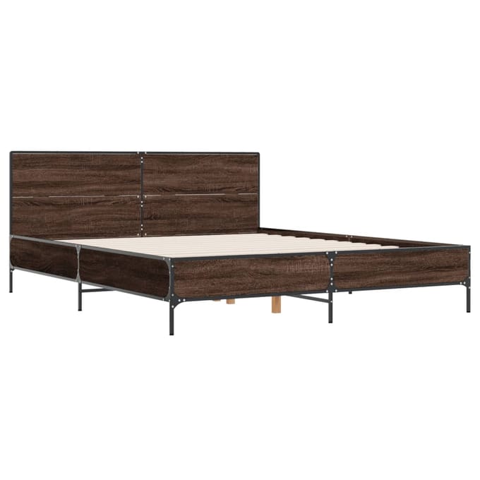 vidaXL - Bedframe - bewerkt - hout - metaal - bruin - eikenkleur - 140x190 - cm