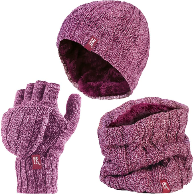 Heat Holders dameshoed, nekwarmer handschoenen set - Roos