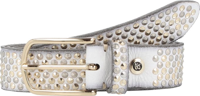 b.belt Leren Riem Nietengürtel Zoe Gold W100 Cream-White Wit