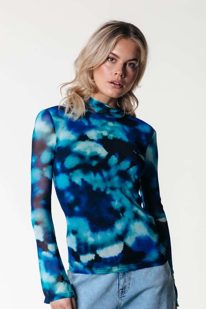 Colourful Rebel Leyo Tie Dye Mesh Flare Sleeve Top- XXL