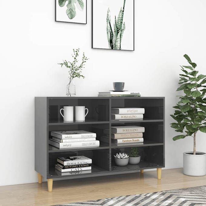 vidaXL - Dressoir - 103,5x35x70 - cm - bewerkt - hout - hoogglans - grijs
