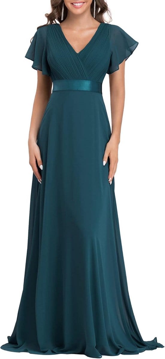 Lange dames jurk chiffon met V-hals en hoge split