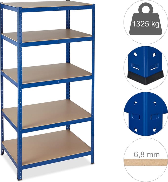 stellingkast - tot 1325 kg - 180x90x60cm - metaal - steeksysteem - blauw