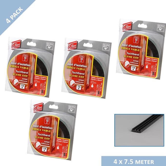 Ellen tochtband - K-profiel - 9 x 3 mm - 30 mtr - Zwart