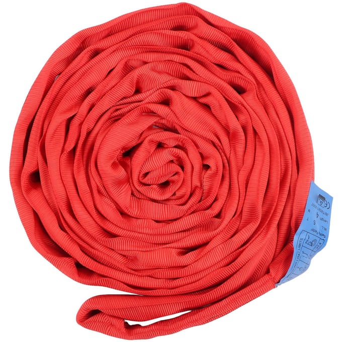 5T Platte Hijsband met Dubbele Ooggesp Polyester Webbing Kraan Hijstouw 4 Meter Rood