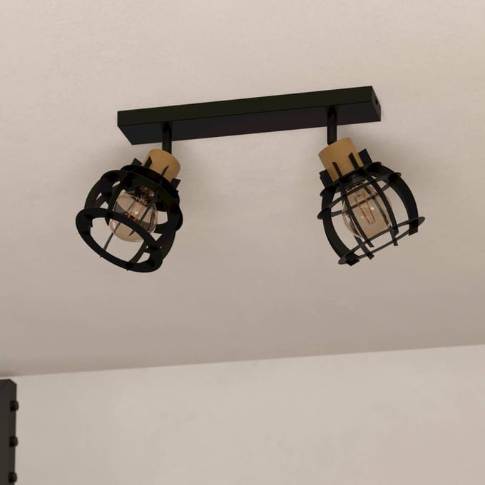 EGLO Stillington 1 Spot - E27 - 42 cm - Zwart|Bruin - Hout|Staal