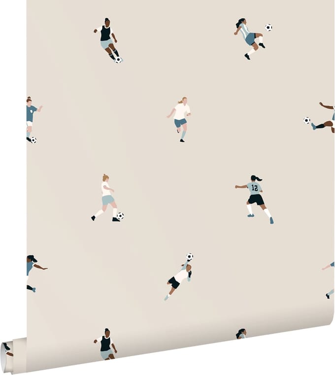 ESTAhome behang voetbalspeelsters beige - 50 x 900 cm - 131282