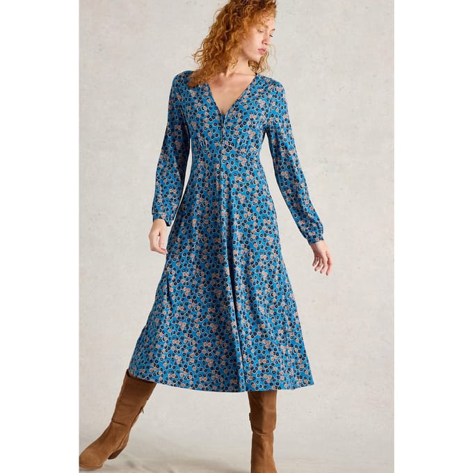 White Stuff Megan Jersey Dress Blue Multi Größe: 8 REGULAR | Midikleider Outlet | Damen | Blau