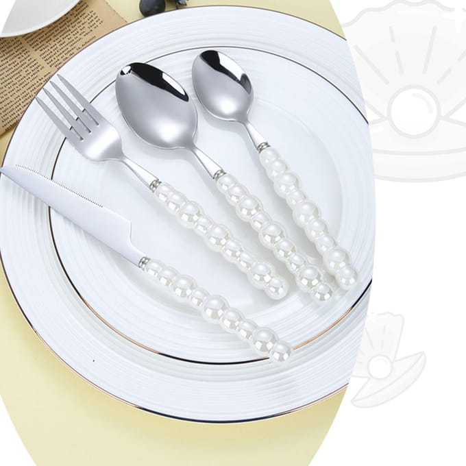 Bestekset Lepels Vorken Messen Keukengerei Servies Sets met Keramische Parel Handvatten voor white