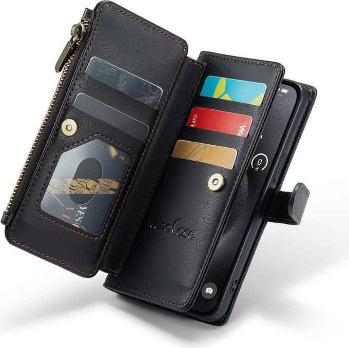 Hoesje geschikt voor iPhone 15 Pro Max - ZipCase Book Cover Case Kunstleer Obsidiaan Zwart