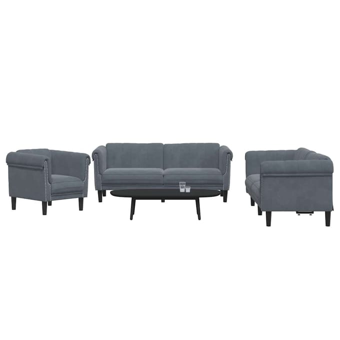 vidaXL - 3-delige - Loungeset - fluweel - donkergrijs