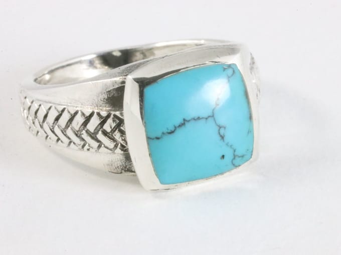 Zware bewerkte zilveren ring met blauwe turkoois - maat 20