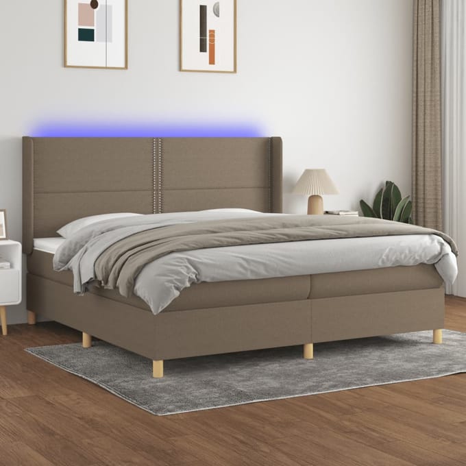vidaXL - Boxspring - met - matras - en - LED - stof - taupe - 200x200 - cm