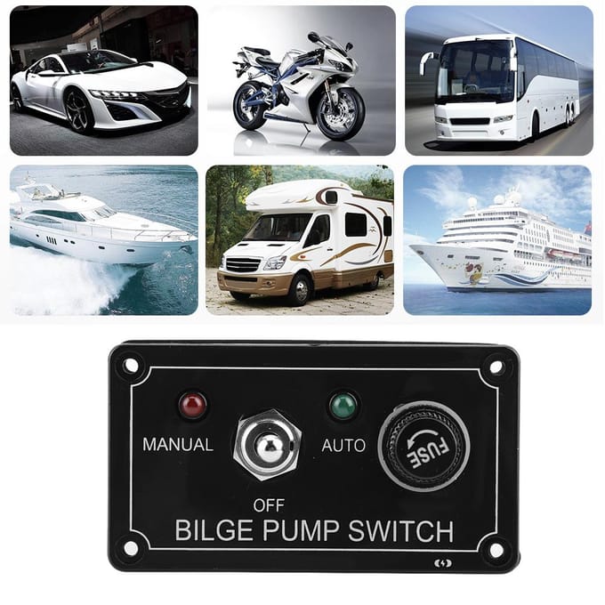12V DC LED Indicator Bilgepomp Schakelpaneel Handmatig Uit Auto voor Boot Marine gray