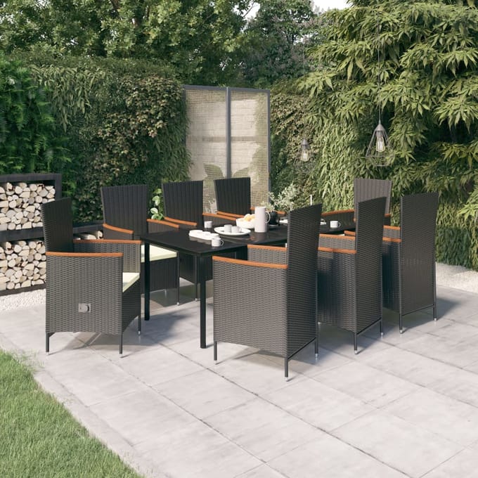 vidaXL - 9-delige - Tuinset - met - kussens - zwart