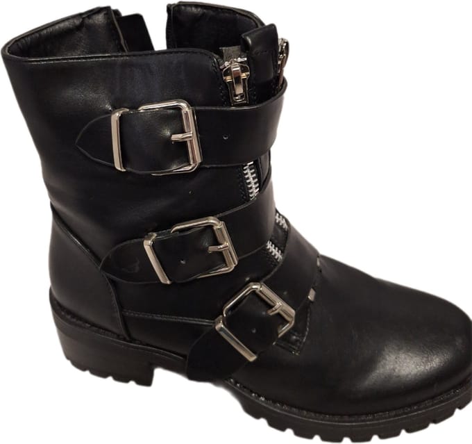 LUCKYSHOES-BIKERBOOTS-3 RIEMEN MET GESP-2 FANCY FRONTRITSEN-PROFIELZOOL-37
