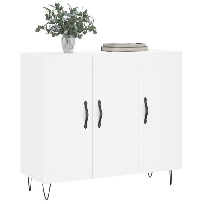 vidaXL - Dressoir - 90x34x80 - cm - bewerkt - hout - wit