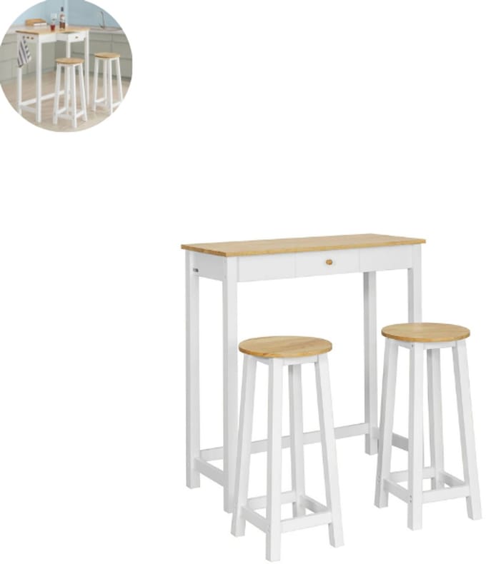 Bartafel keuken - Bartafel Set - Barkruk - Barstoel - Keukenstoel - Voetsteun - Wit