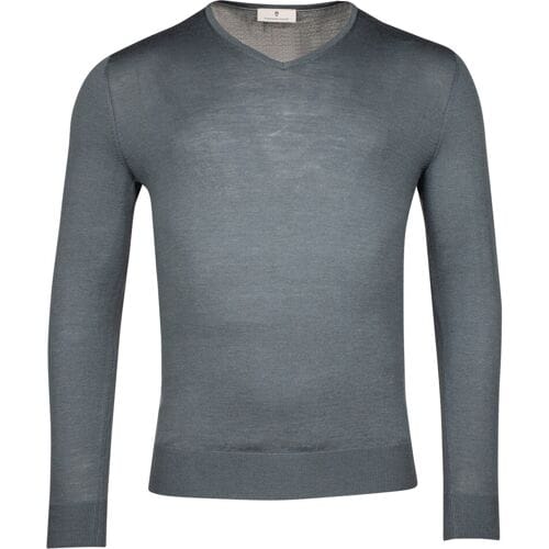Thomas Maine Trui Fine Merino V-Neck Uni Single Knit Grijsblauw / male