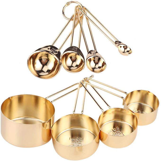 8-delige RVS Maatbeker Lepel Set met Schalen Thuis Keuken Bakaccessoire goud