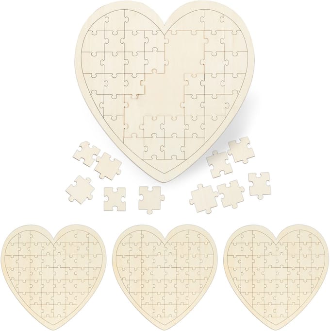 4 x hart puzzel huwelijk - blanco puzzel - hout - gastenboek bruiloft - diy
