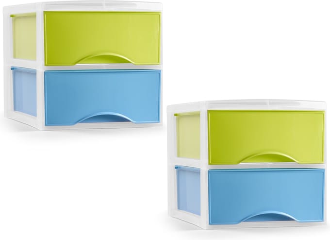 PlasticForte ladeblokje/bureau organizer - 2x - 2 lades - multi - L26 x B36 x H25 cm