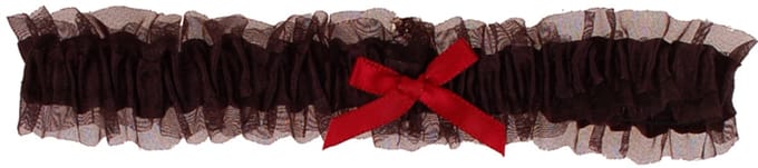 Kousenband Zwart met Organza & Bordeauxrood Strikje - 33cm Elastisch