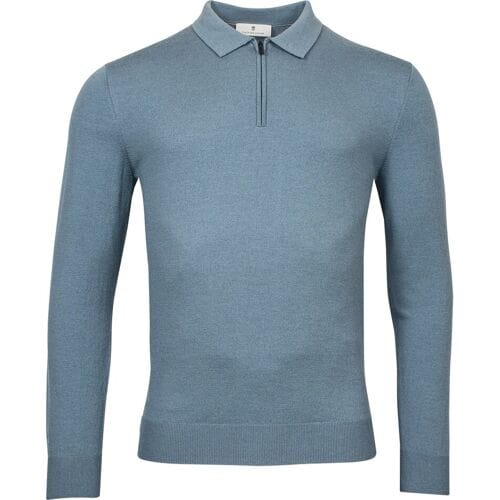 Thomas Maine Trui Pullover Half Zip Polo Collar Single Knit Merino Blend Grijsblauw / male