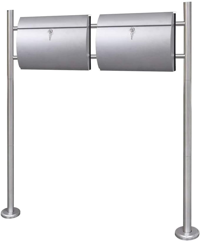 Dubbele Brievenbus - Post Bus - Post Ontvangen - Inclusief Krantenrol - 375 cm Lengte - Zilver