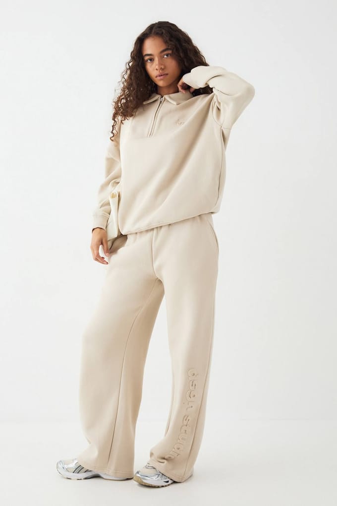 Dames DSGN Studio Relief Kraag Half Rits Sweatshirt | Stone | Maat: 3XL