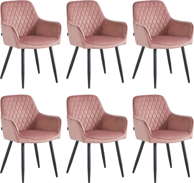Colenis® - Beverly Eetkamerstoel - Set Van 6 - Roze -Velvet - Industrieel - Met armleuning