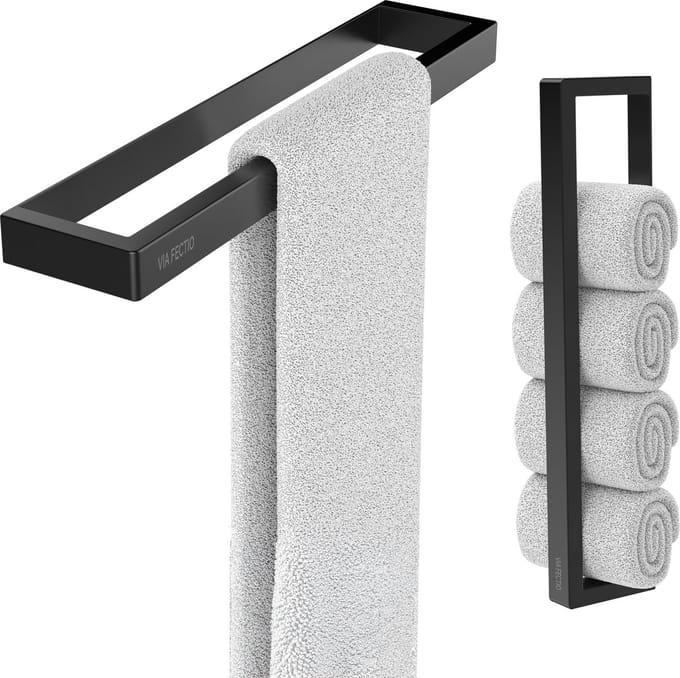 Via Fectio® Handdoekhouder 30 cm Zelfklevend - Mat Zwart - Handdoekrek