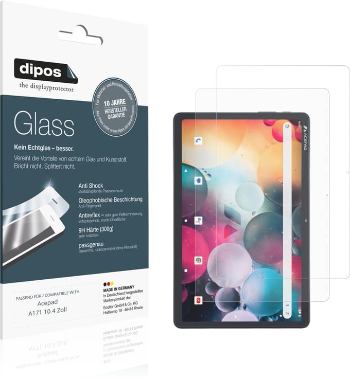 dipos – 2x Matte Pantserfolie geschikt voor Acepad A171 10.4 Zoll | 9H Screenprotector