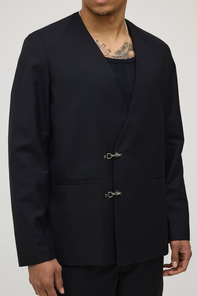 Kraagloze Oversized Blazer met Brandweergesp | Black | Size 34