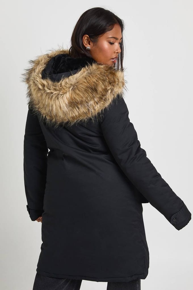 boohoo Dames Plus Parka Jas met Namaak Bont Afwerking | Black | Maat: 16