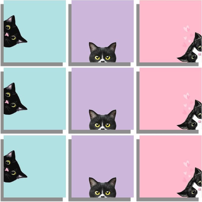 Solidchoice - Set van 9 Schattige Notitieblokken met Kattenontwerp
