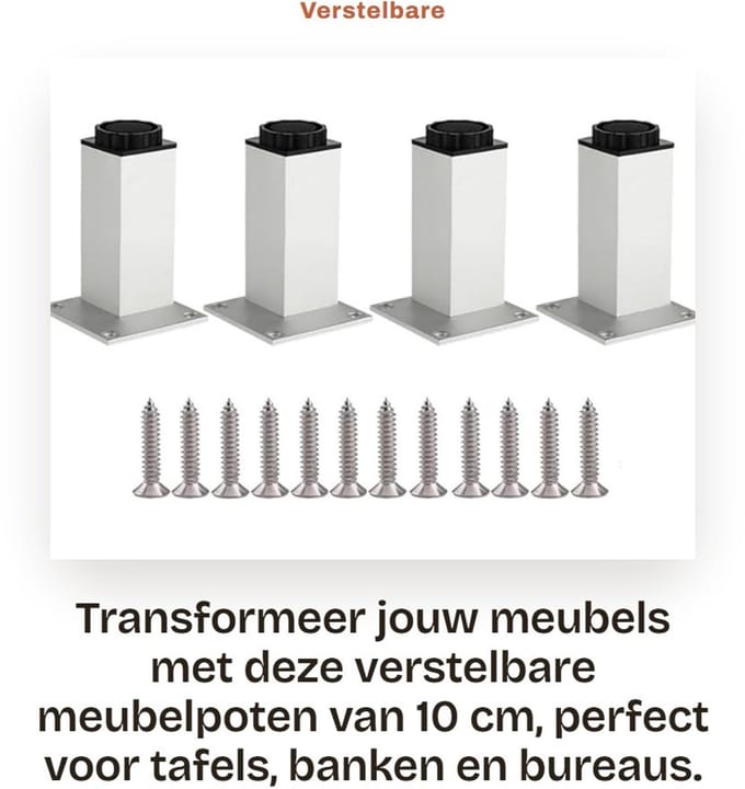Dailygoods- Meubelpoten 10 cm - Verstelbaar - Aluminiumlegering - Antislip - Set van 4 - Roestbestendig