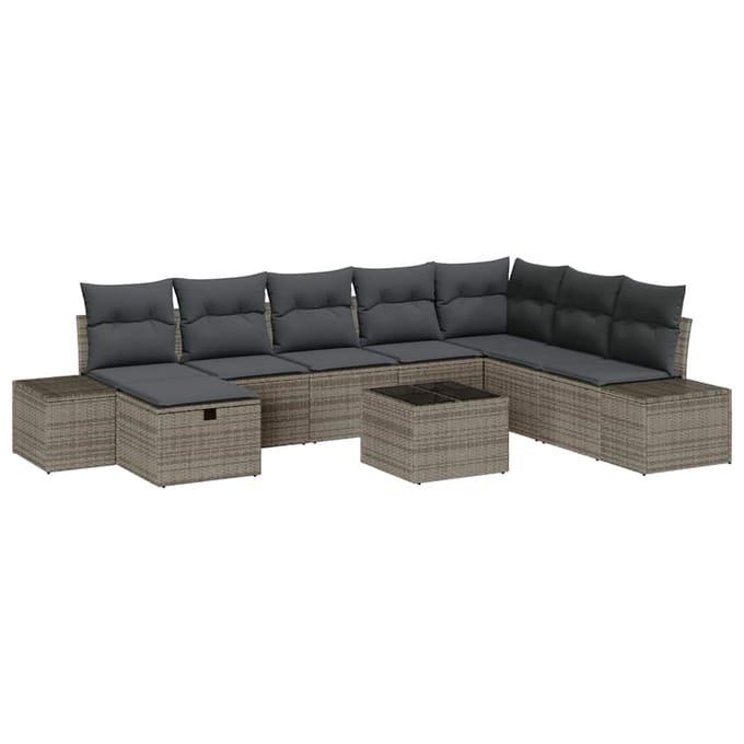 vidaXL Tuin Sofa Set 9 st Grijs poly rattan