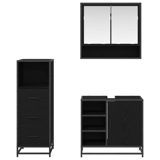vidaXL - Badkamermeubel - Set - 3 - st - Zwart - Eiken - Bewerkt - hout